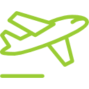 Green outline of an airplane taking off.