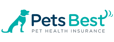 Silhouette of a dog next to the text "Pets Best Pet Health Insurance" with stylized sound waves.