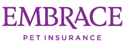The logo reads "EMBRACE PET INSURANCE" in purple capital letters, with "EMBRACE" larger and more prominent.